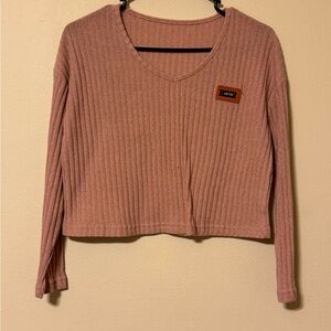 Cozy V-Neck Ribbed Long Sleeve Top - Dusty Pink